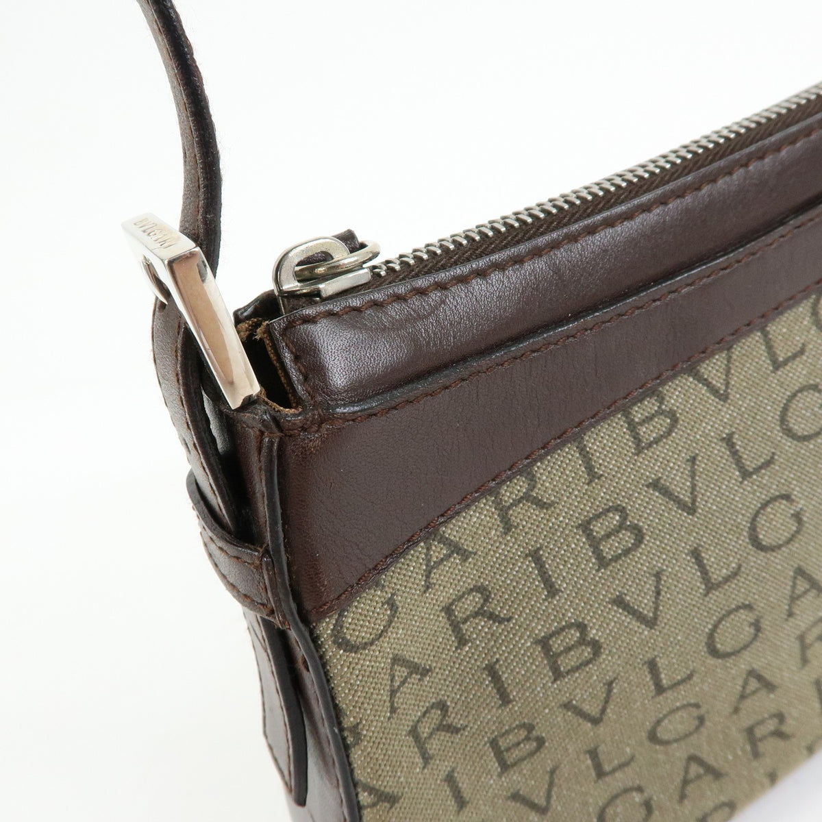 Bvlgari Logomania Canvas with Leather, Khaki, Canvas, Shoulder Bag