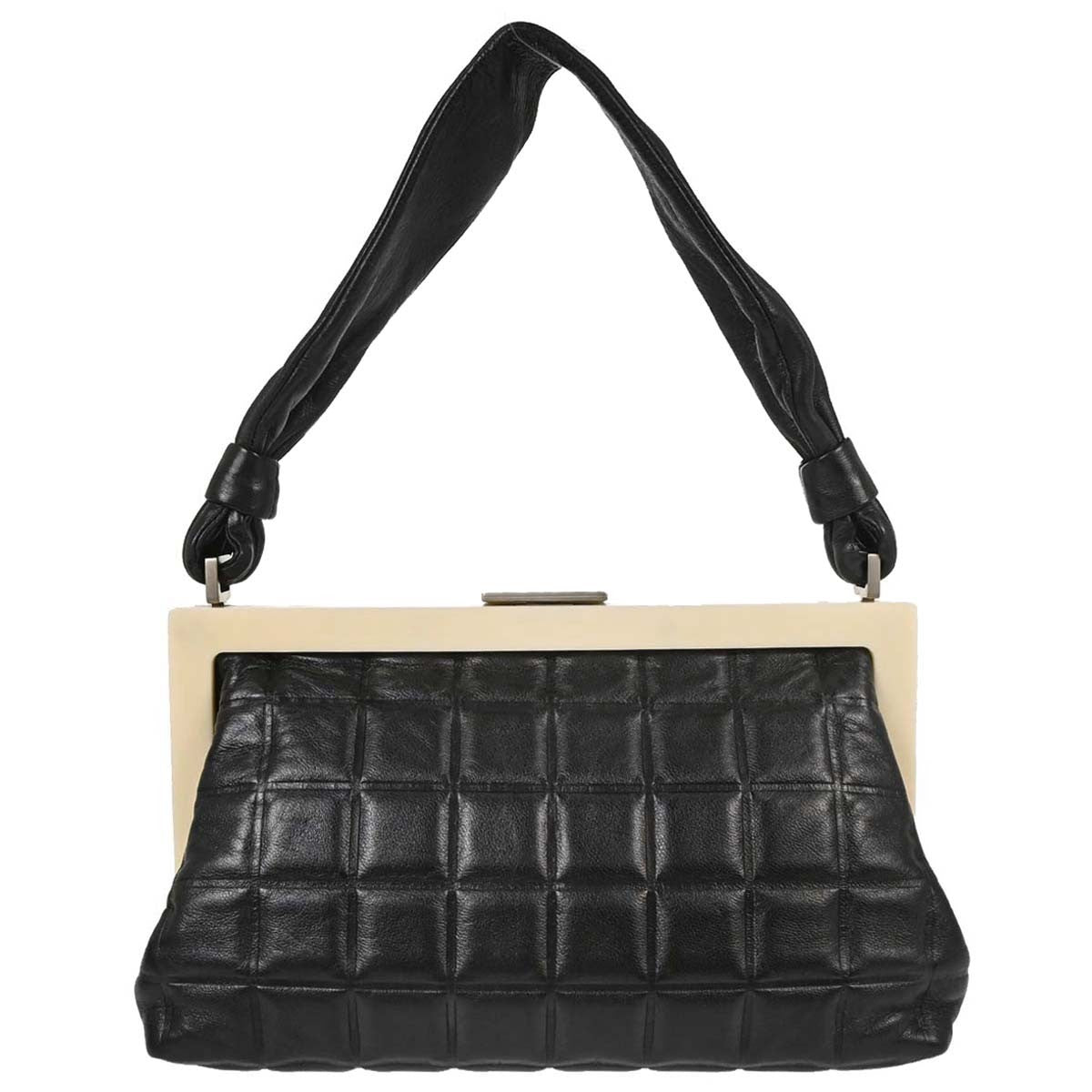 Chanel Chocolate Bar Frame Quilted Lambskin, Black, Leather, Shoulder Bag