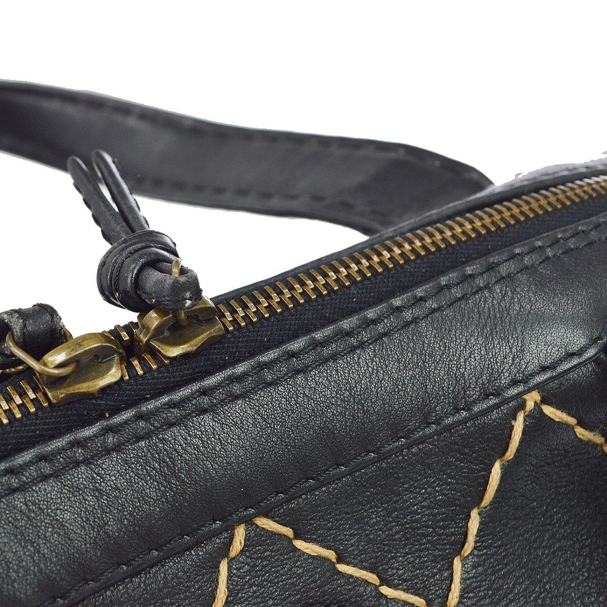 Chanel Surpique Zip Around Satchel Quilted Leather, Black, Leather, Handbag