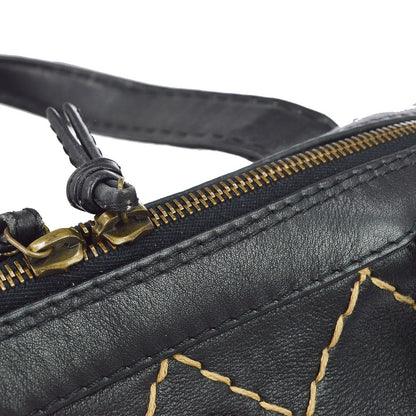 Chanel Surpique Zip Around Satchel Quilted Leather, Black, Leather, Handbag