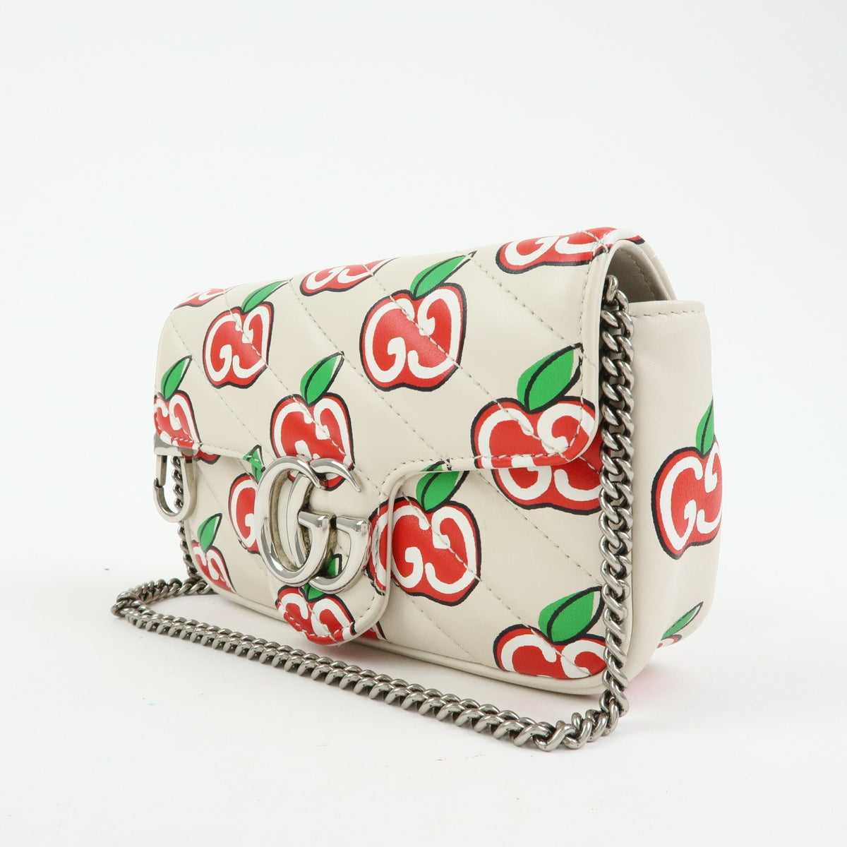 Gucci GG Marmont Flap Printed Diagonal Quilted Leather, White, Leather, Handbag