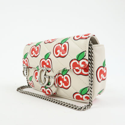 Gucci GG Marmont Flap Printed Diagonal Quilted Leather, White, Leather, Handbag