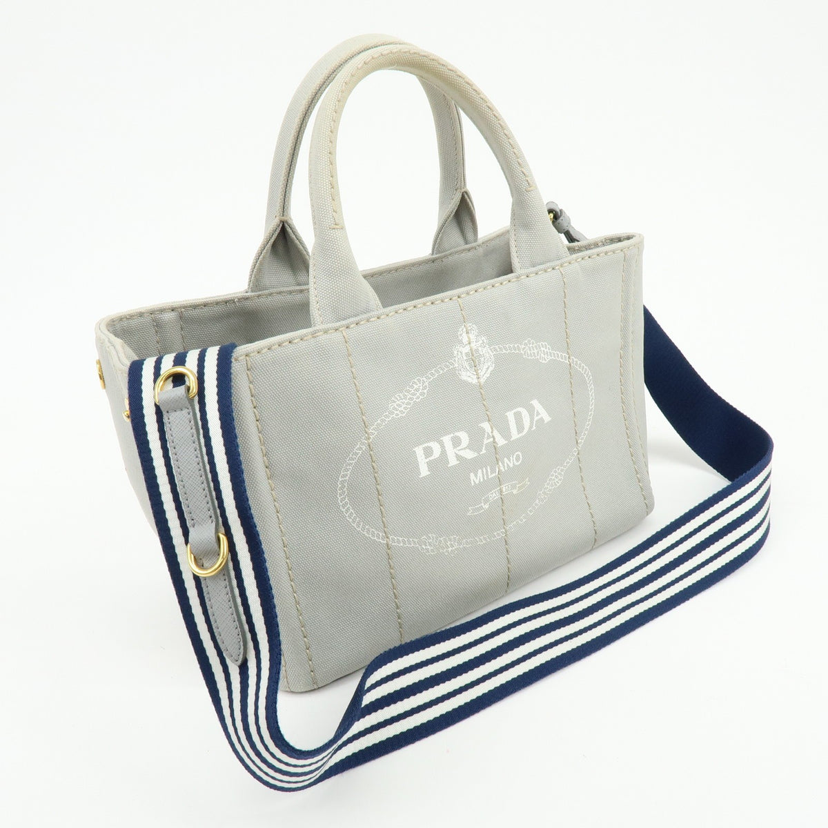 Prada Canapa Convertible Canvas, Gray, Canvas, Tote Bag