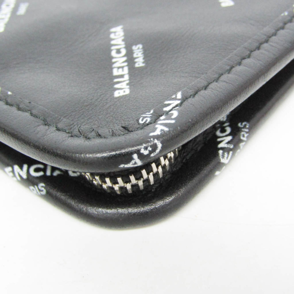 Balenciaga Logo Bazar Leather, Black, Leather, Clutch