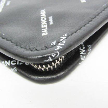 Balenciaga Logo Bazar Leather, Black, Leather, Clutch