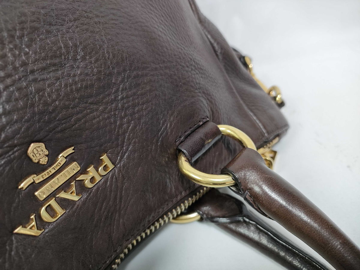 Prada Vitello Daino Convertible Tote Vitello Daino, Brown, Leather, Handbag