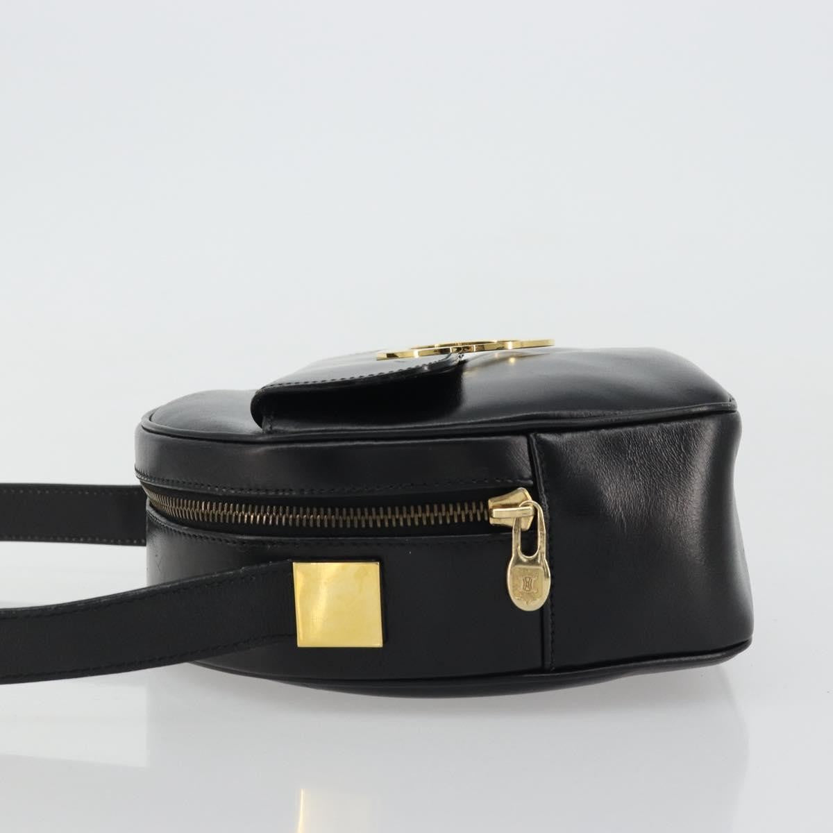 Celine Circle Logo Leather, Black, Leather, Shoulder Bag
