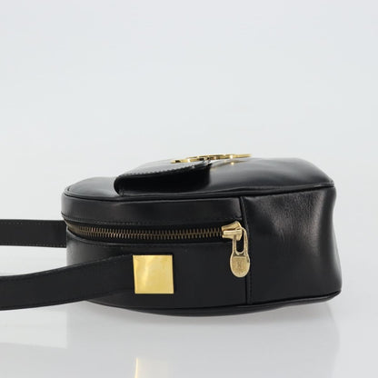 Celine Circle Logo Leather, Black, Leather, Shoulder Bag