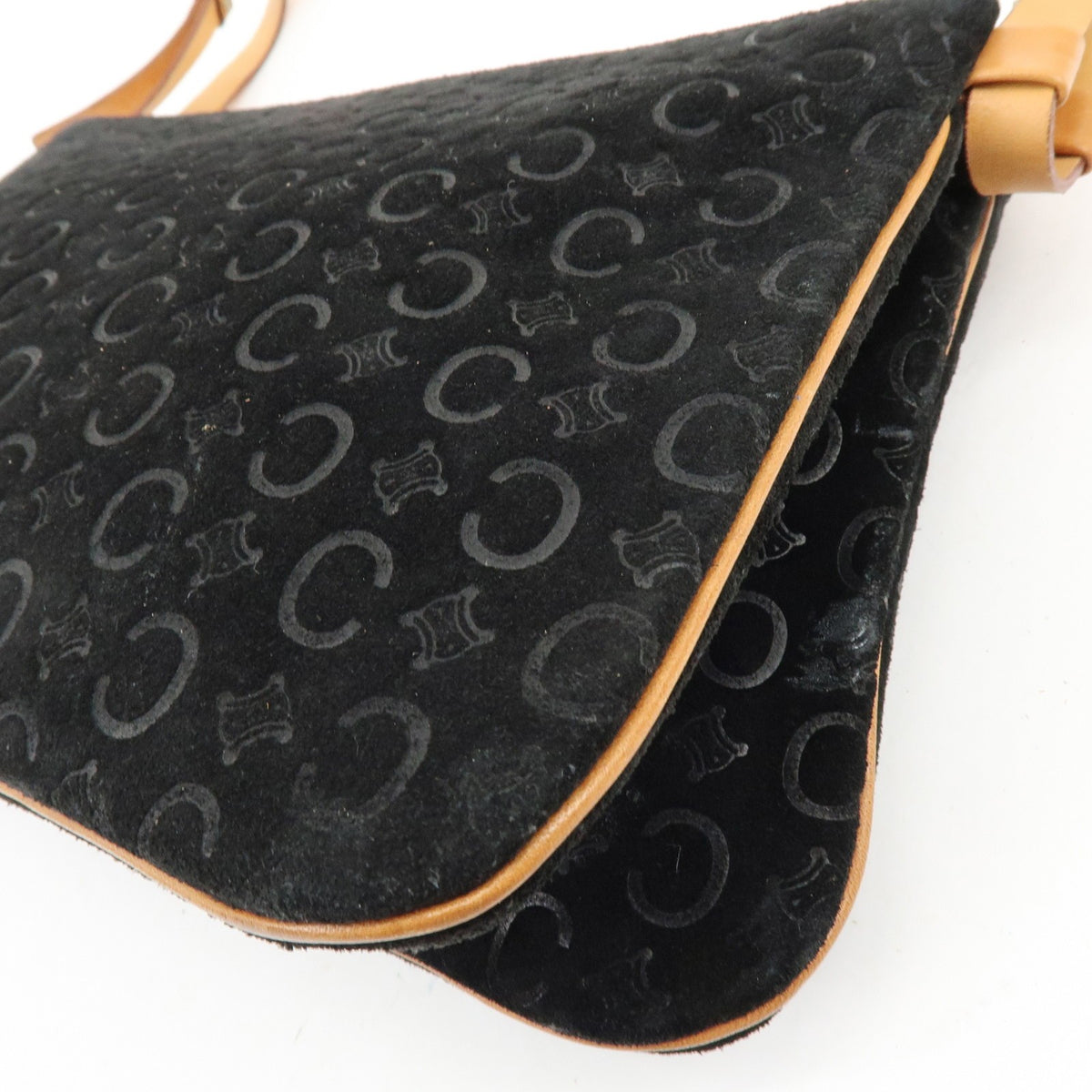 Celine C Macadam Shoulder Suede, Black, Suede, Handbag