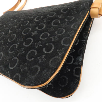 Celine C Macadam Shoulder Suede, Black, Suede, Handbag