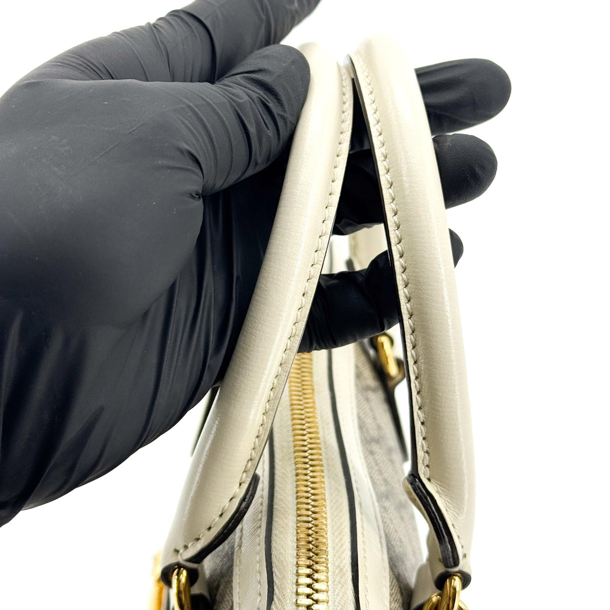 Gucci Horsebit 1955 Top Handle GG Coated Canvas with Leather, White, Canvas, Handbag