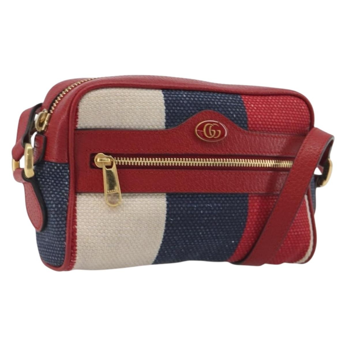 Gucci Ophidia Striped Canvas, Red, Canvas, Shoulder Bag