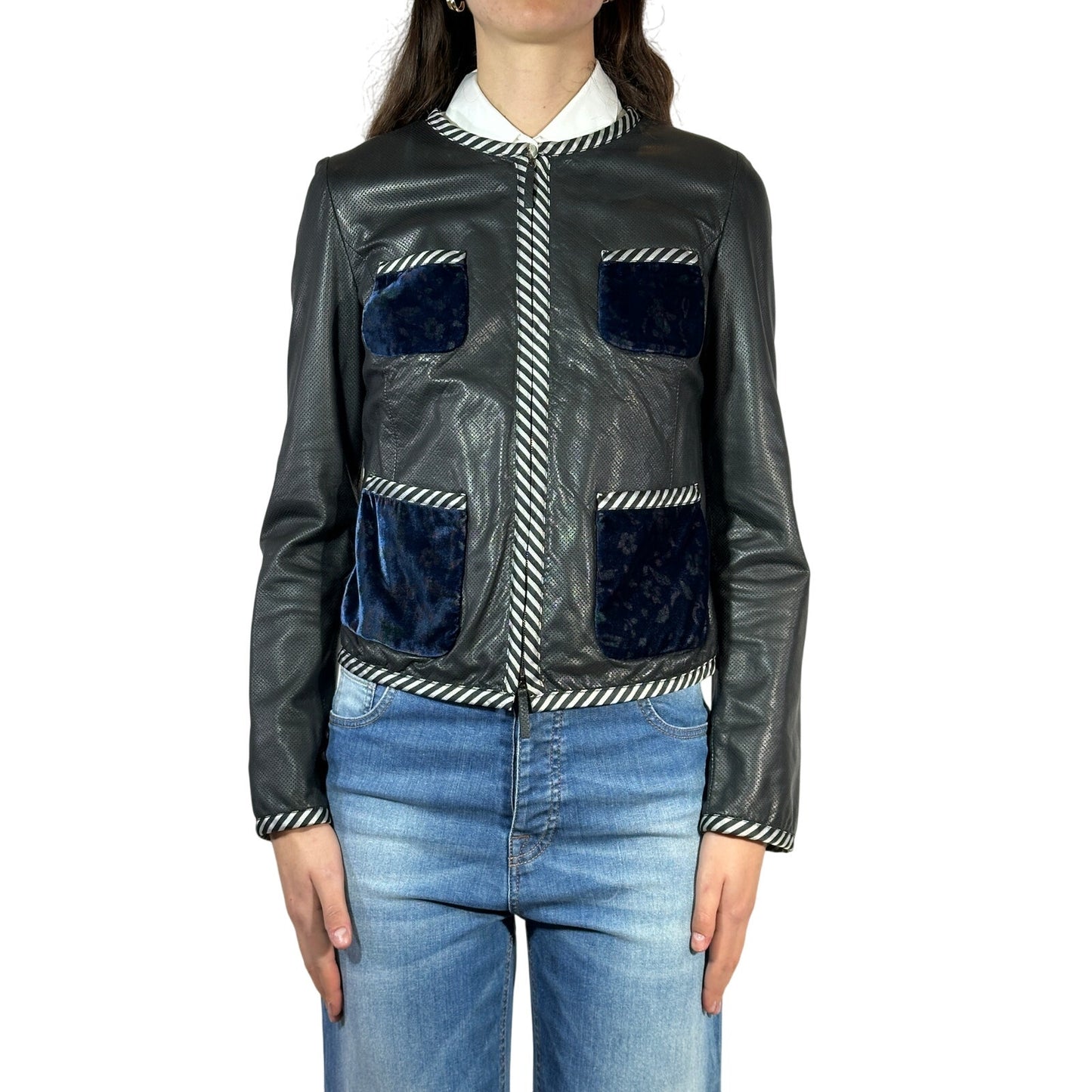 EMPORIO ARMANI Mixed Media Leather Jacket