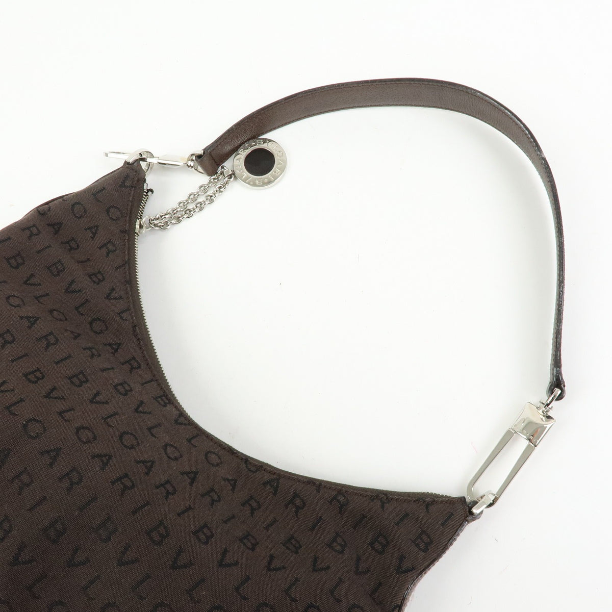 Bvlgari Logomania Suede, Brown, Canvas, Handbag