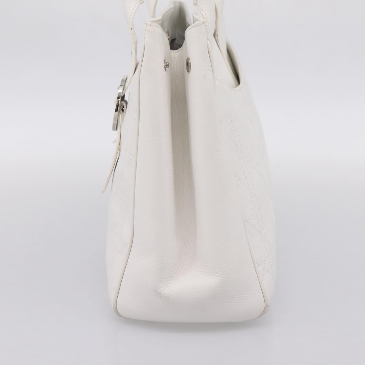 Christian Dior D Buckle Tote Cannage Stitch Leather, White, Leather, Tote Bag