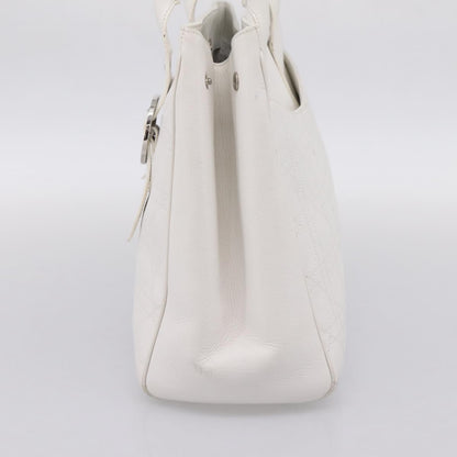 Christian Dior D Buckle Tote Cannage Stitch Leather, White, Leather, Tote Bag