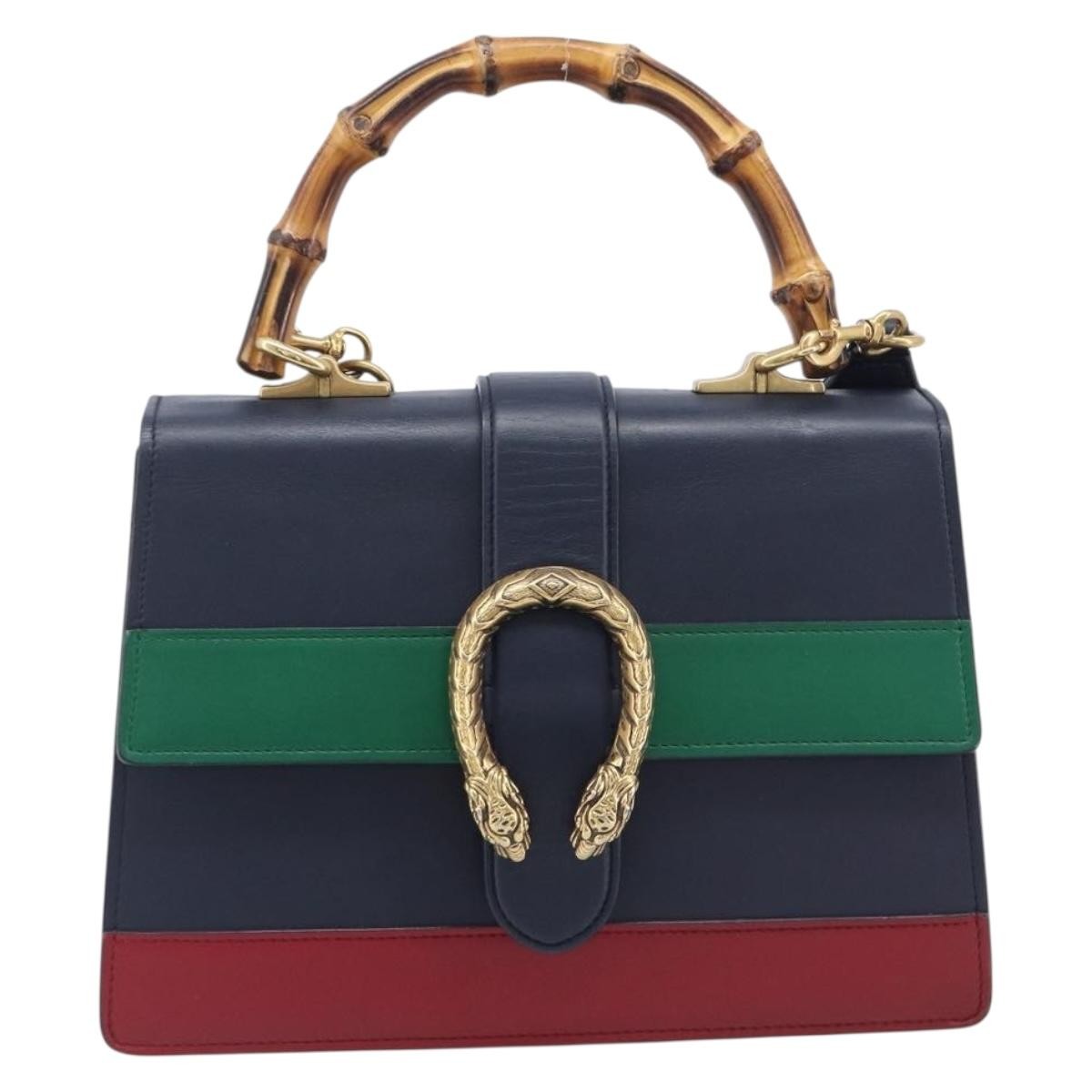 Gucci Dionysus Bamboo Top Handle Leather, Navy, Leather, Handbag