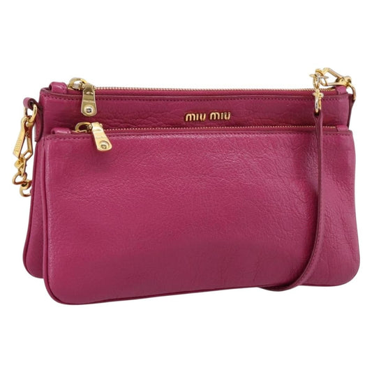 Miu Miu Madras Double Zip Leather, Pink, Leather, Crossbody Bag