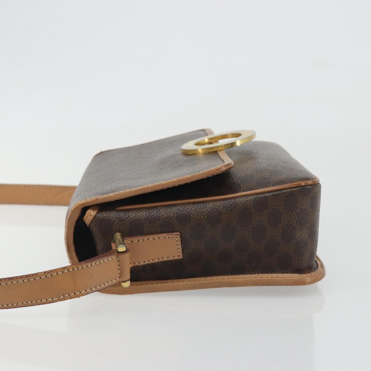 Celine Vintage Macadam Circle Logo Canvas and Leather, Brown, Canvas, Shoulder Bag