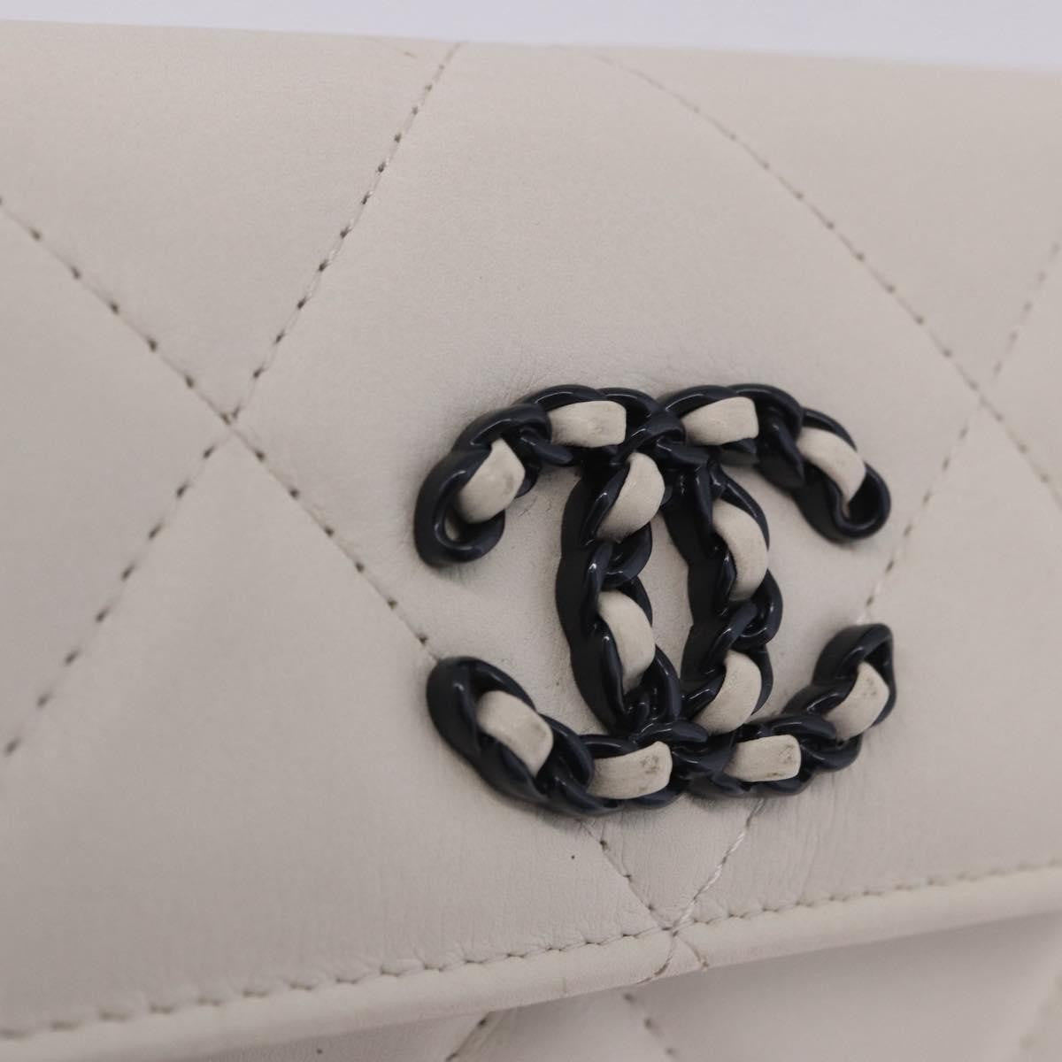 Chanel 19 Flap Coin Purse Belt Quilted Lambskin, White, Leather, Clutch