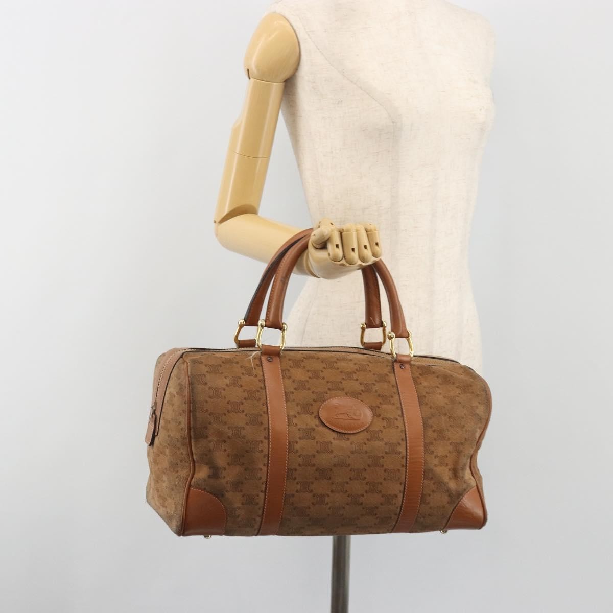 Celine Macadam Suede, Brown, Suede, Tote Bag