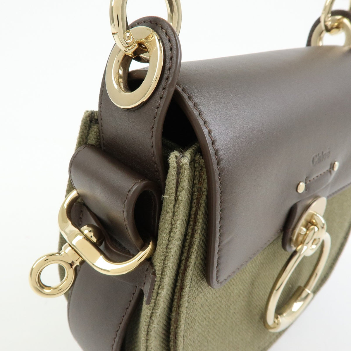 Chloe Tess Canvas with Leather, Green, Canvas, Handbag