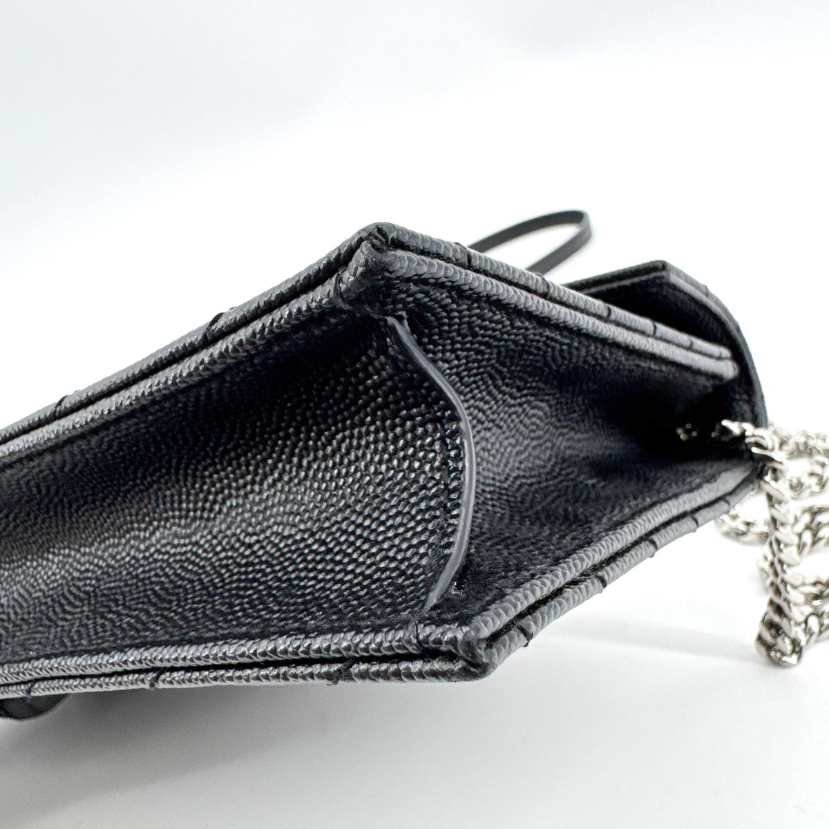 Saint Laurent Classic Monogram Wallet on Chain Matelasse Chevron Leather, Black, Leather, Crossbody Bag