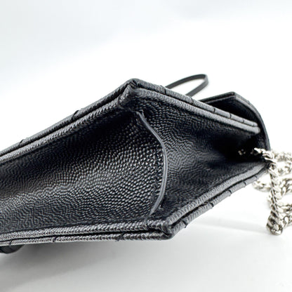 Saint Laurent Classic Monogram Wallet on Chain Matelasse Chevron Leather, Black, Leather, Crossbody Bag