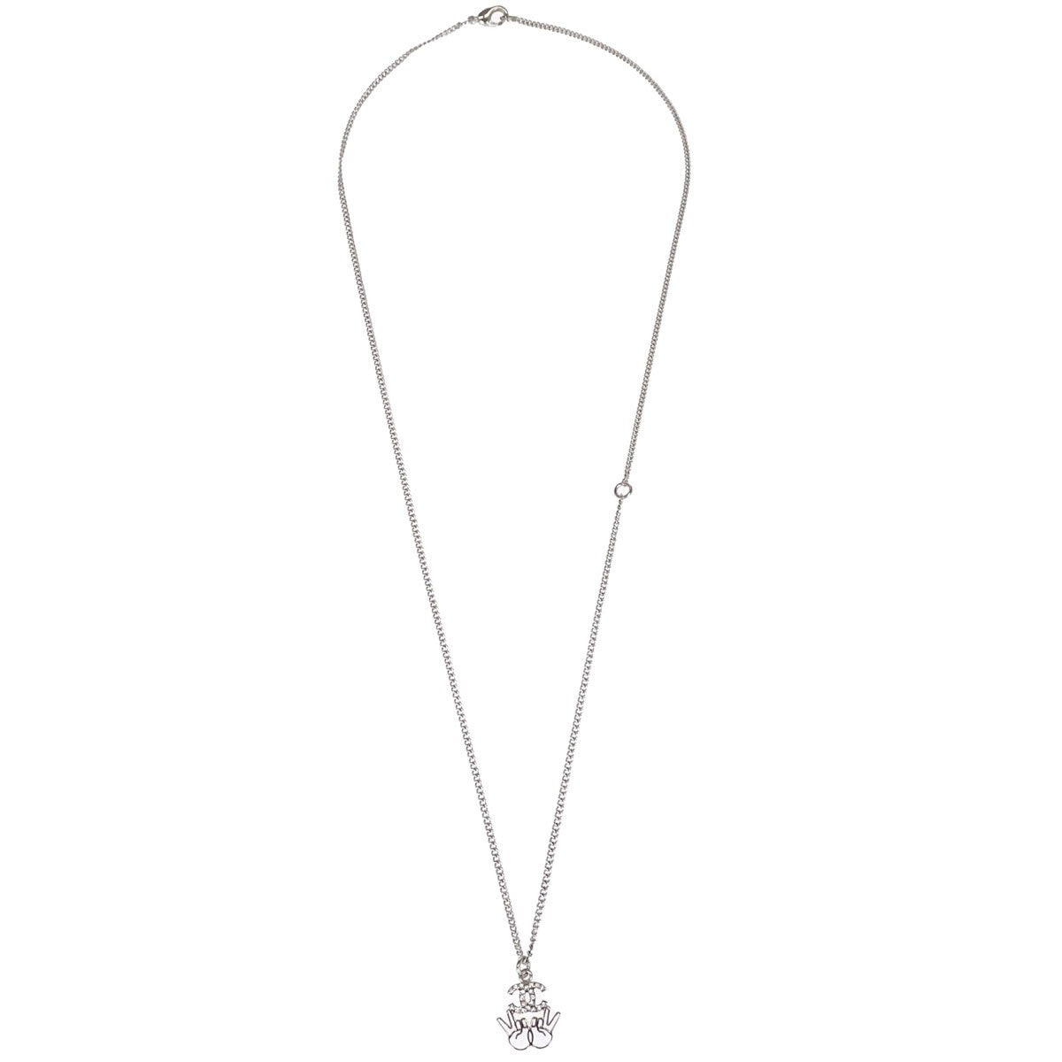 Chanel Vintage CC Logo Chain Charm Pendant silver plated, Silver, Silver Plated, Necklace