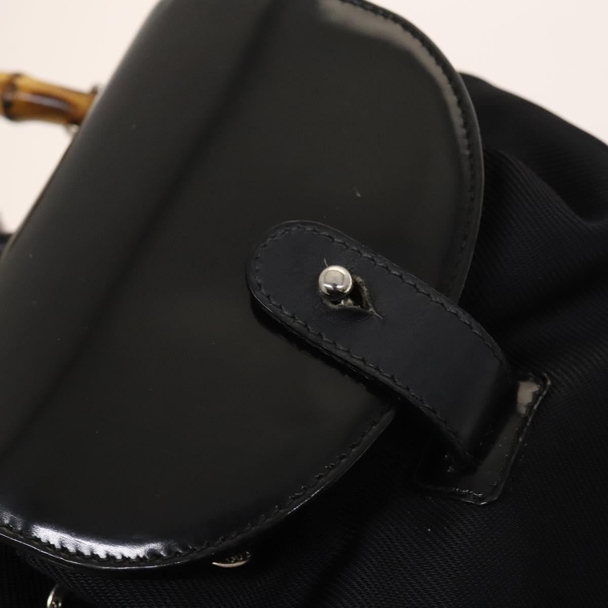 Gucci Vintage Bamboo Nylon and Patent Leather, Black, Nylon, Backpack
