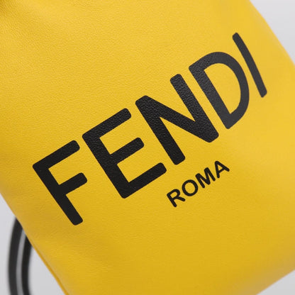 Fendi Logo Drawstring Leather, Yellow, Leather, Handbag