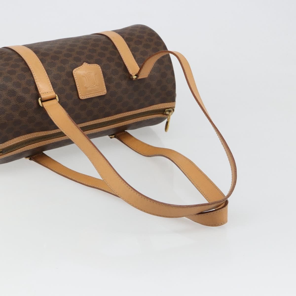Celine Vintage Barrel Macadam Canvas & Leather, Brown, PVC, Handbag