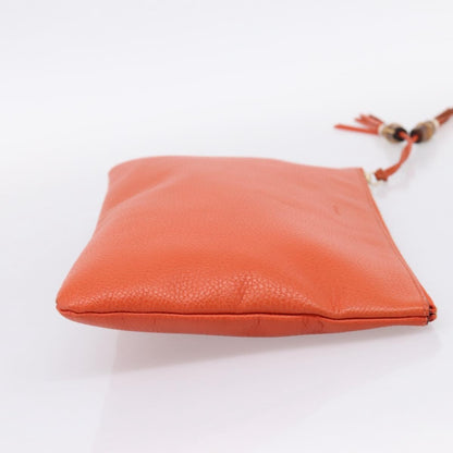 Gucci Bamboo Zip Pouch (Outlet) Leather, Orange, Leather, Clutch