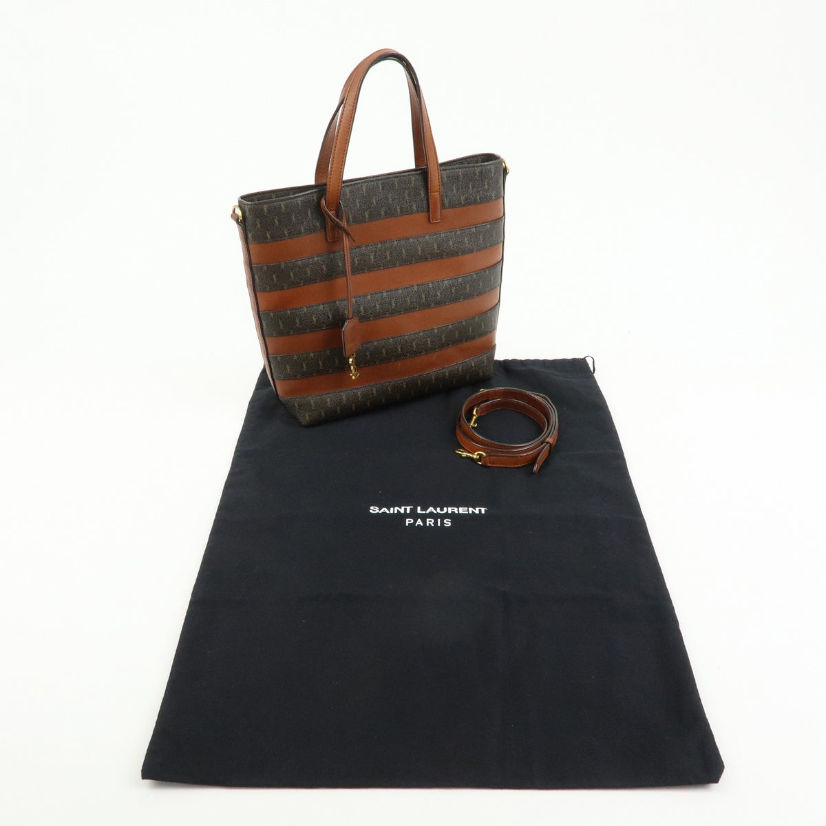 Saint Laurent Le Monogramme Shopper Monogram All Over Coated Canvas and Leather, Brown, PVC, Tote Bag