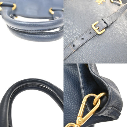 Prada Convertible Shopper Tote Vitello Daino, Navy, Leather, Tote Bag