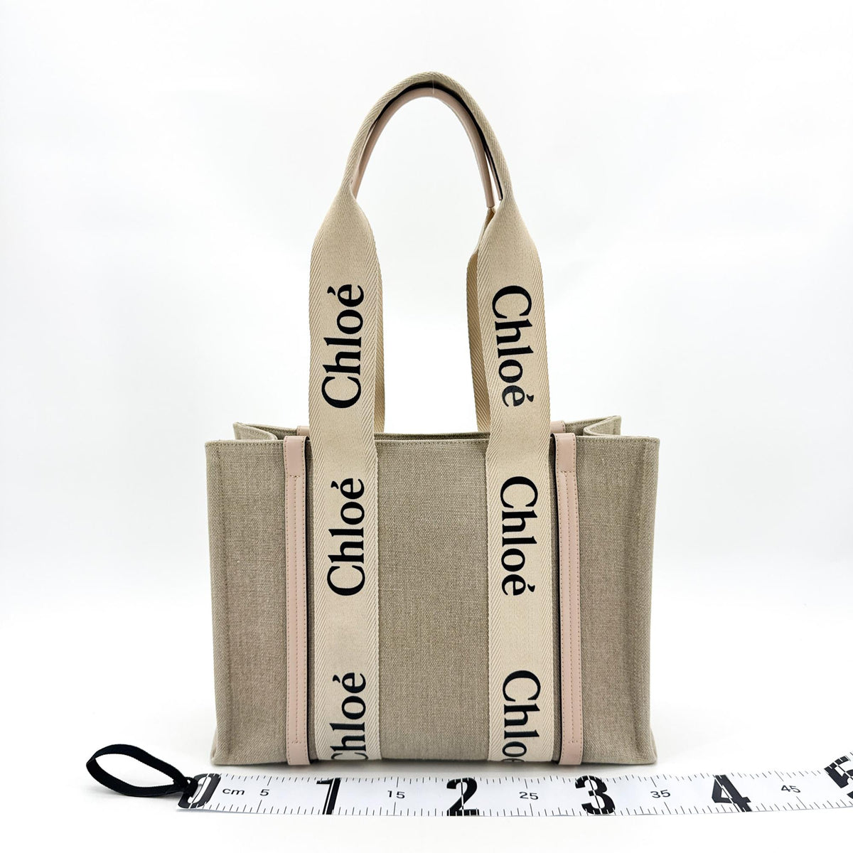 Chloe Woody Canvas with Leather, Beige, Canvas, Tote Bag