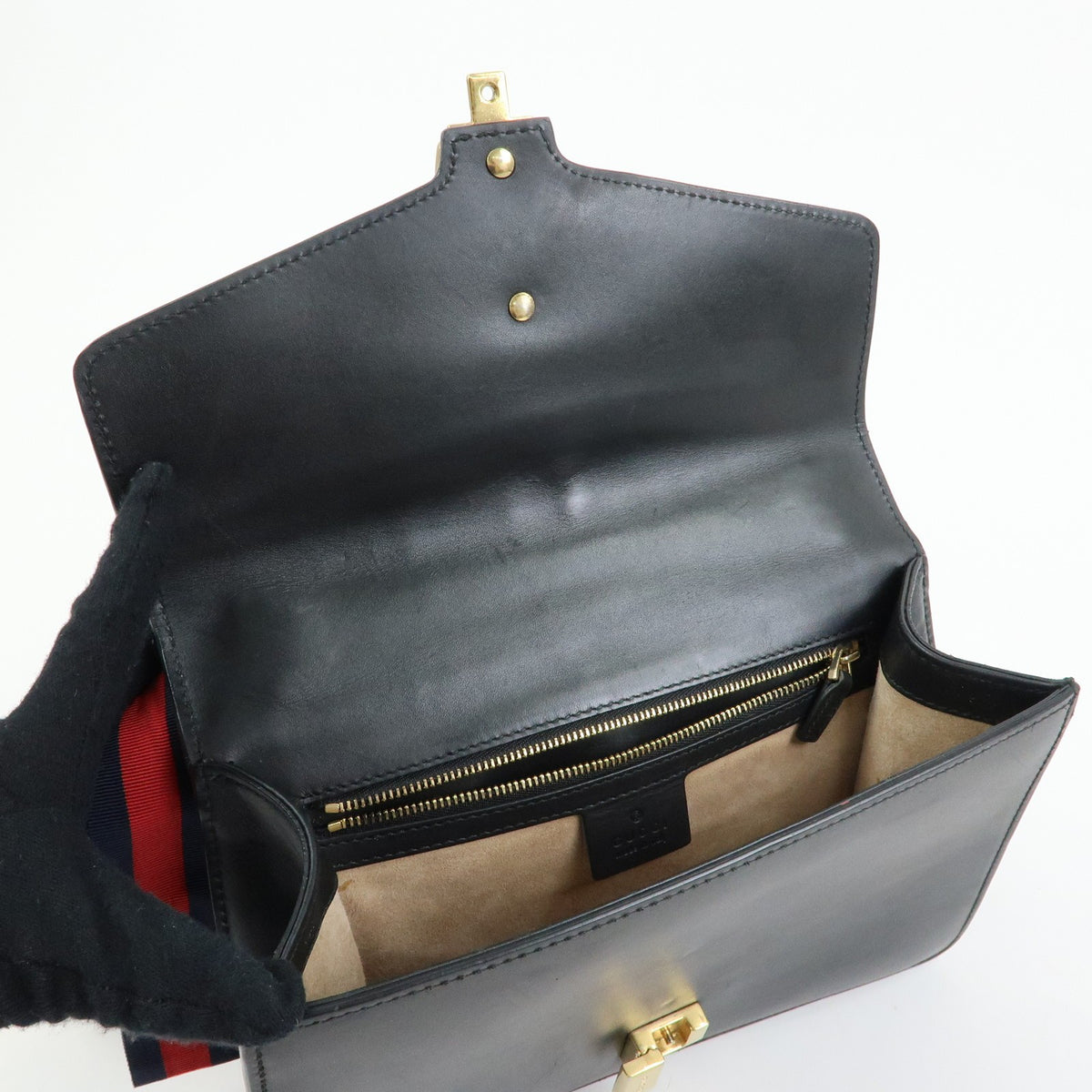 Gucci Sylvie Leather, Black, Leather, Shoulder Bag