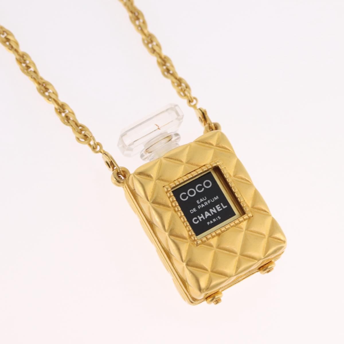 Chanel CC Perfume Bottle Pendant Chain Long Metal with Crystals and Faux Pearls, Gold, Metal, Necklace