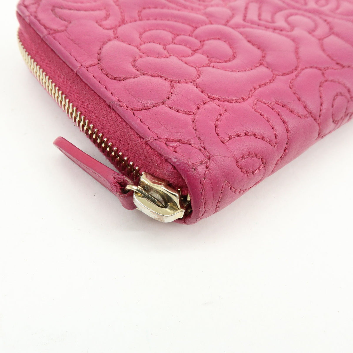 Chanel Zip Around Camellia Patent, Pink, Calfskin, Wallet