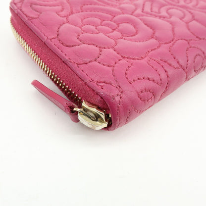 Chanel Zip Around Camellia Patent, Pink, Calfskin, Wallet