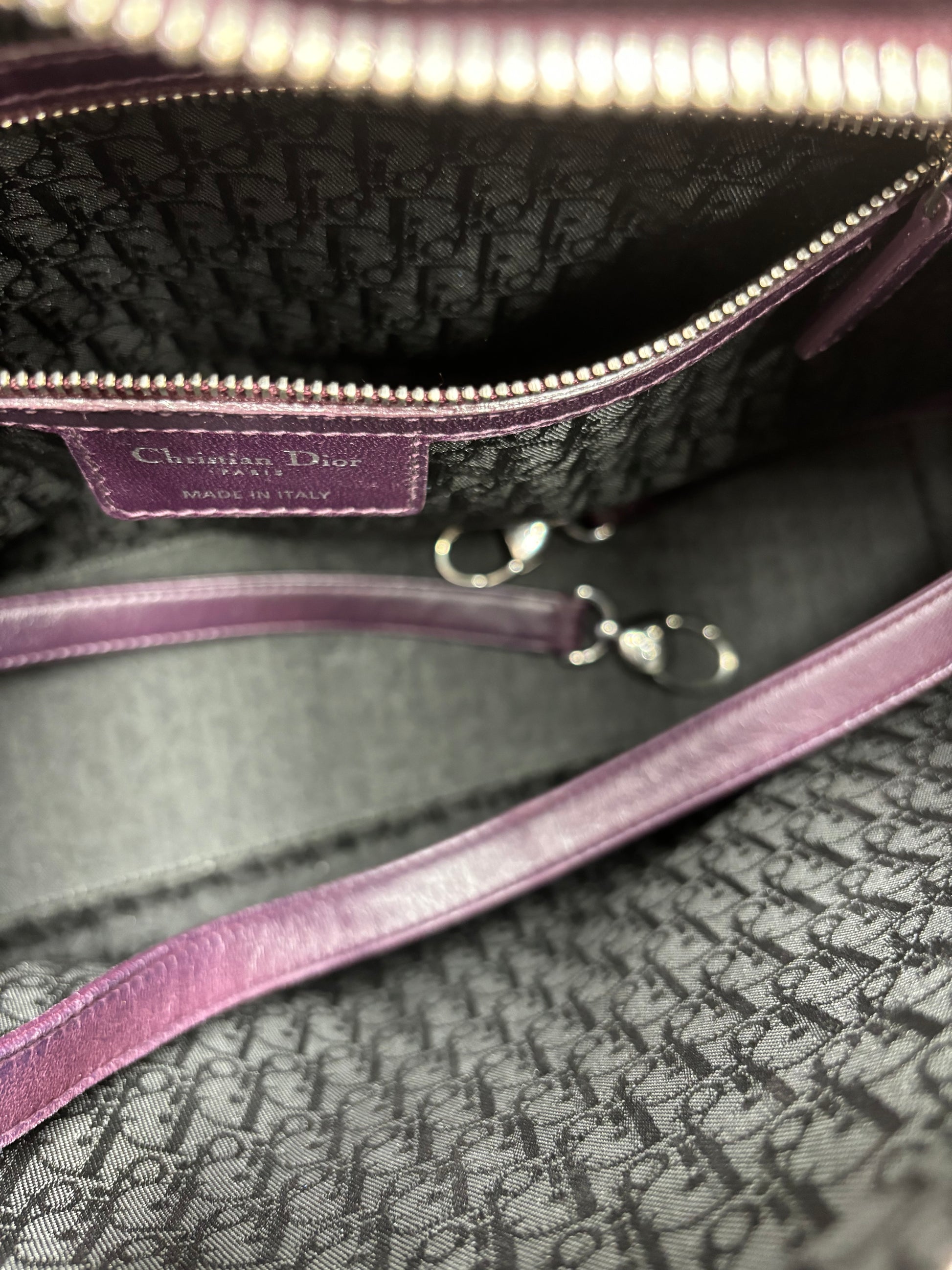 Christian Dior Saddle Handbag with Strap Leather, Purple, Leather, Handbag