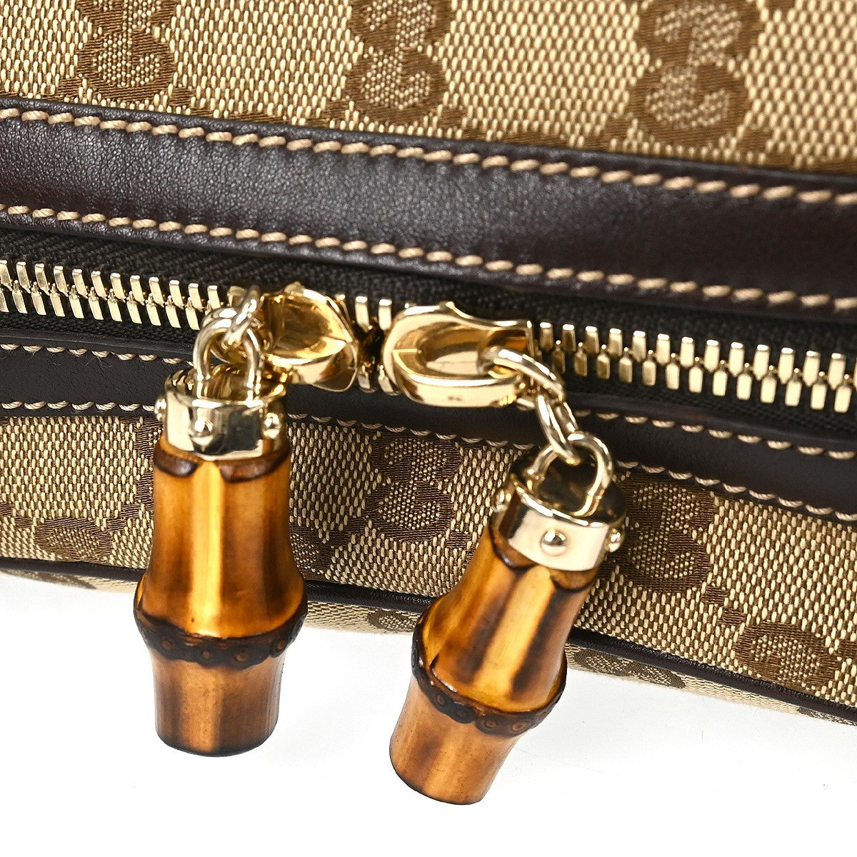Gucci Bamboo Horsebit Canvas and Leather, Brown, Canvas, Shoulder Bag