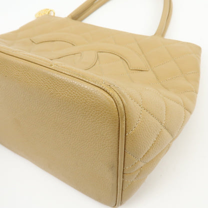 Chanel Medallion Quilted Lambskin, Beige, Calfskin, Tote Bag