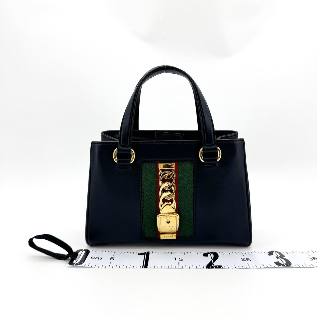 Gucci Sylvie Top Handle Leather, Black, Leather, Handbag