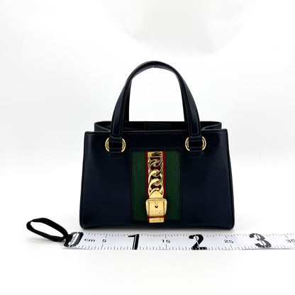 Gucci Sylvie Top Handle Leather, Black, Leather, Handbag