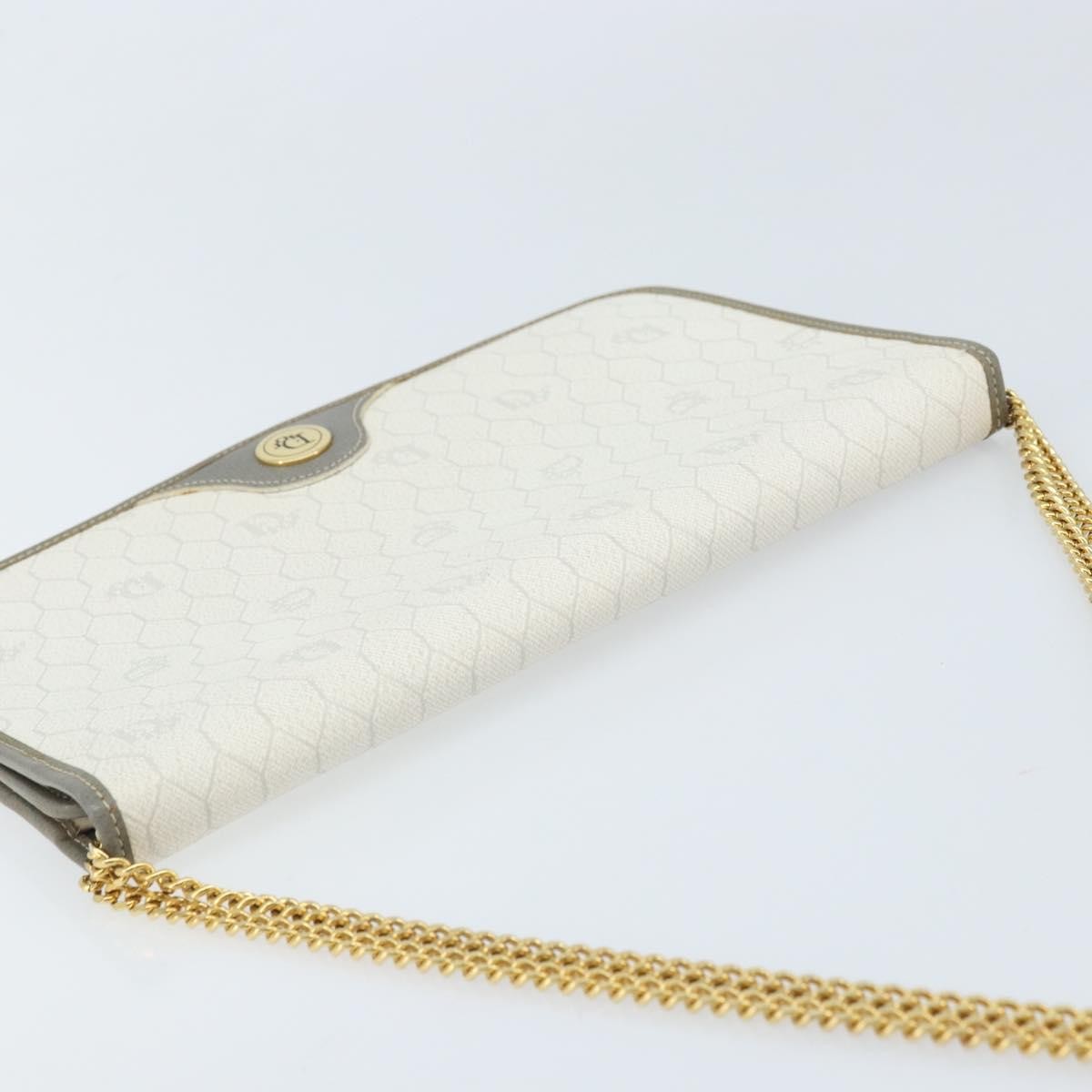 Christian Dior Vintage Honeycomb chain Canvas, White, Canvas, Shoulder Bag