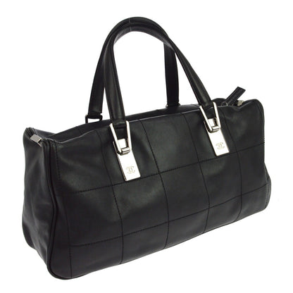 Chanel Square Stitch Boston Quilted Leather, Black, Leather, Travel Bag