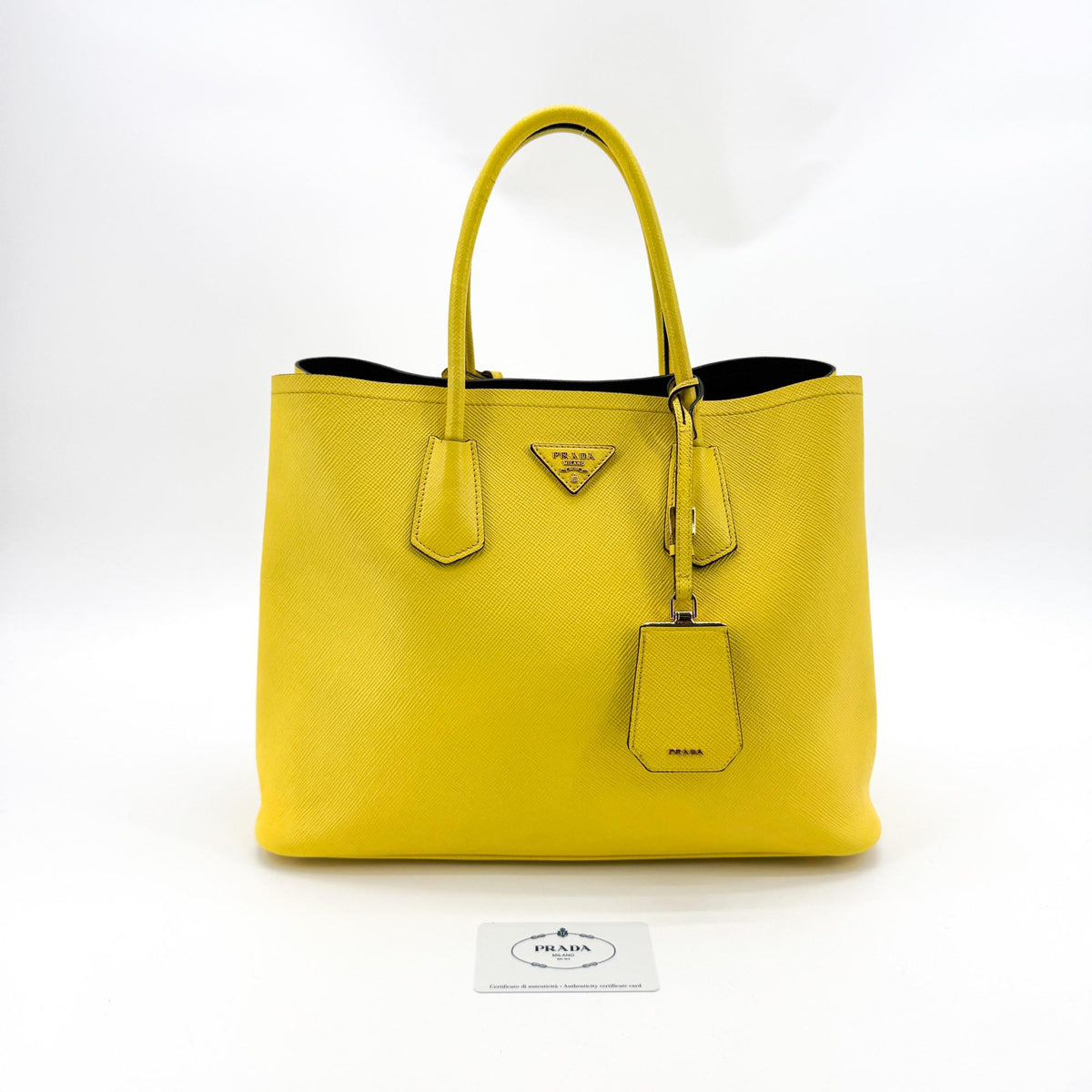 Prada Cuir Double Saffiano Leather, Yellow, Leather, Tote Bag