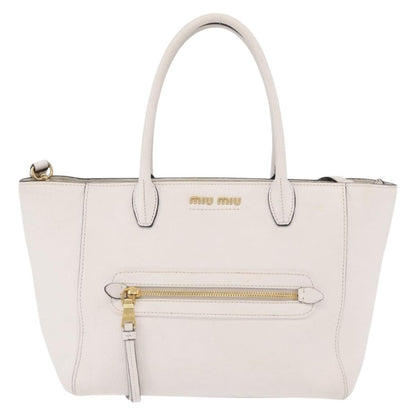 Miu Miu Madras Front Zip Leather, White, Leather, Tote Bag
