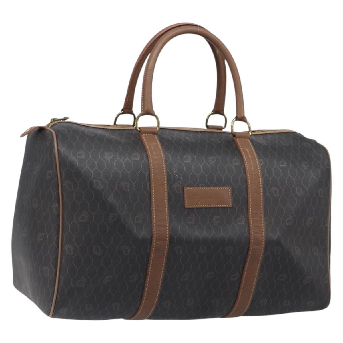 Christian Dior Vintage Honeycomb Boston Canvas and Leather, Black, Canvas, Travel Bag